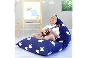 Butterfly Craze Bean Bag Chair Cover, Functional Toddler Toy Organizer, Fill with Stuffed Animals to Create a Jumbo, Comfy Floor Lounger for Boys or Girls, Stuffing Not Included, Navy Stars