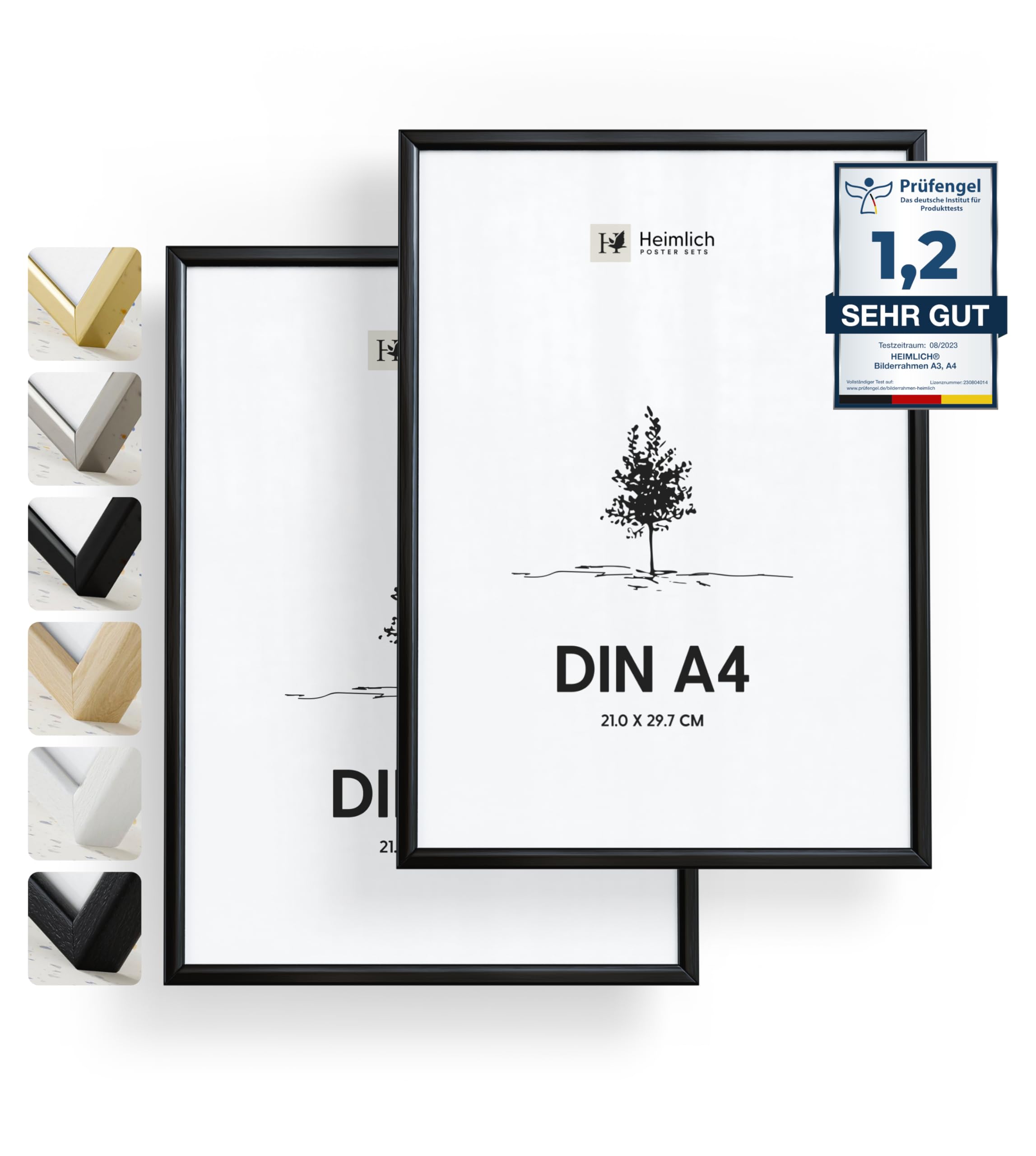 Heimlich double pack (2 pcs.) Picture Frames Aluminium - with Shatterproof Acryl Glass - DIN A4 (21x29,7cm), Alu Black