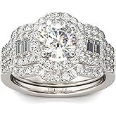 Jeulia 2 Carat Engagement Halo Rings for Women Sterling Silver Round Cut Bridal Set Cubic Zirconia Wedding Diamond Band Rings Promise Anniversary Rings for Her