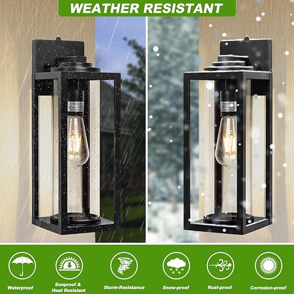 FILIYANO 16 INCH DUSK TO DAWN OUTDOOR WALL LIGHT – 2 PACK EXTERIOR WATERPROOF OUTSIDE LIGHTING, MODERN PORCH SCONCES, WALL MOUNTED FIXTURES, INDUSTRIAL ANTI-RUST MATTE BLACK LANTERN FOR FRONT DOOR