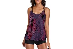 UNIQWETO Flowy Tankini Bathing Suits for Women Tummy Control Swimsuits Two Piece Swimwear Tank Top with Boyshorts