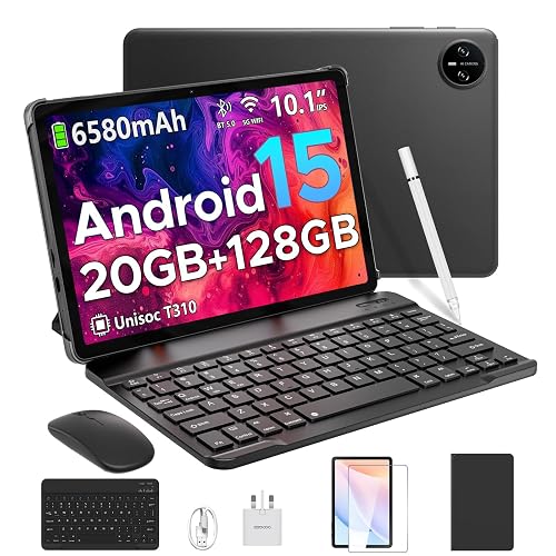 DOOGEE Tab A9 pro 10 inch tablet Android 15 tablets, 20GB RAM+128GB ROM Android Tablet with 1280×800 HD IPS 60Hz Screen, WiFi5 6580mAh Battery Gaming Tablet with Keyboard, Mouse, Pen & Case-Black
