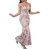 Boho Sequin Bridesmaid Dress V-Neck Sleeveless Evening Party Gowns Mermaid Floral Formal Prom Dress