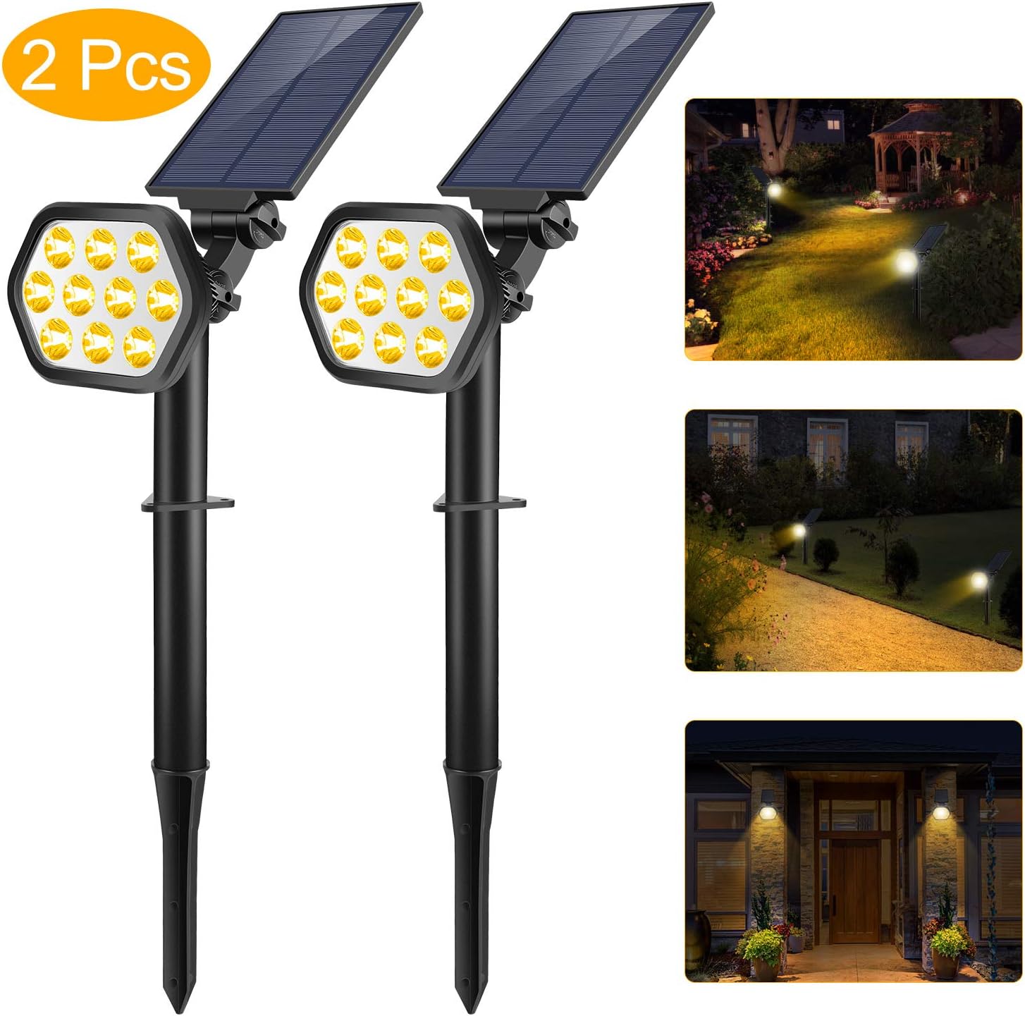 【Upgraded】LED Solar Spotlights Outdoor GolWof Solar Landscape Spotlights Spot Lights IP68