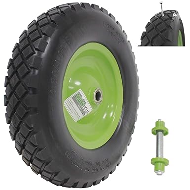 PREMIUM Schubkarrenrad Vollgummi PU 400mm Pannensicher 4.80/4.00-8 Ø Metallfelge 200 kg grün/schwarz mit Achse PU Stahlfelge 