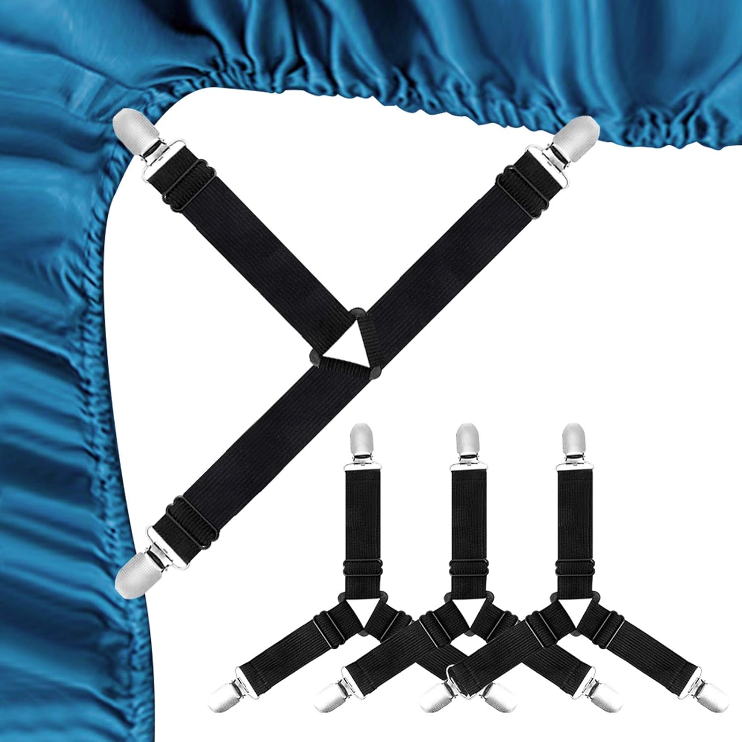 HZAZF 4PCS Bed Sheet Holder Straps, Upgraded Triangle Bed Sheet Fasteners, Elastic Adjustable Bed Sheet Straps with Heavy Duty Grippers Clips (Black): Home & Kitchen
