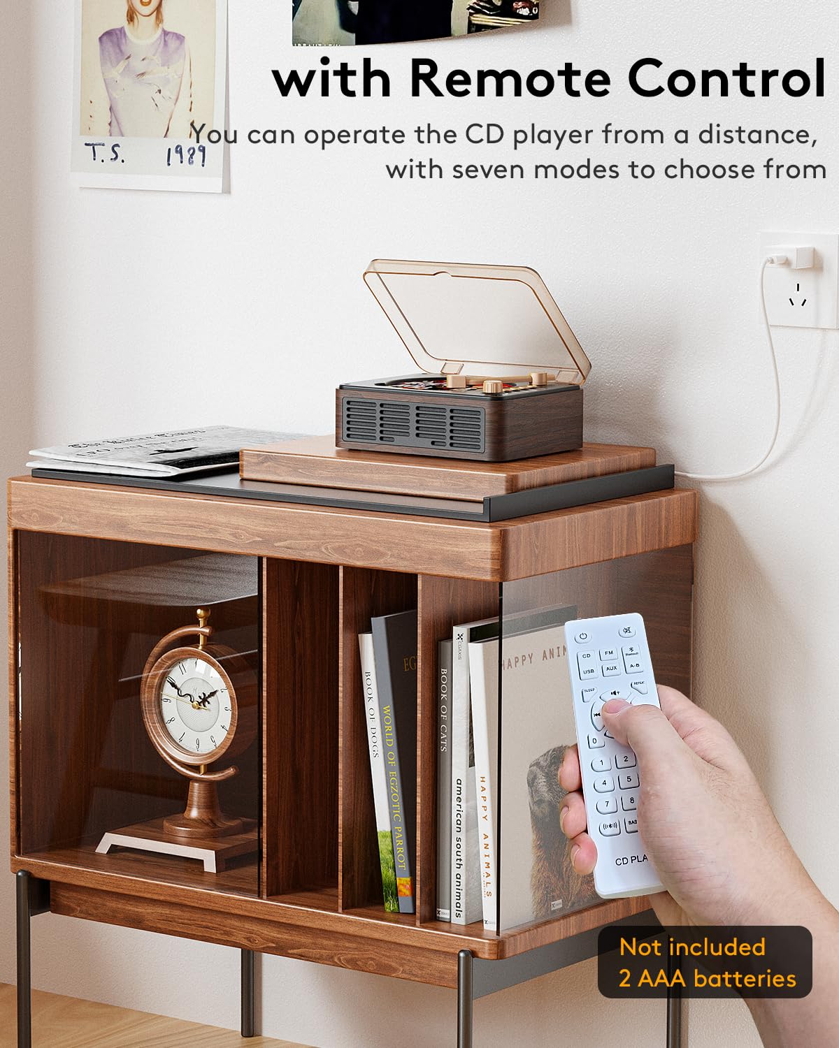 CD Player with Speakers Bluetooth Nostalgic Retro Portable CD Players for Home Wood Music Player FM Radio for HomeWired and Remote Control-Walnut Brown