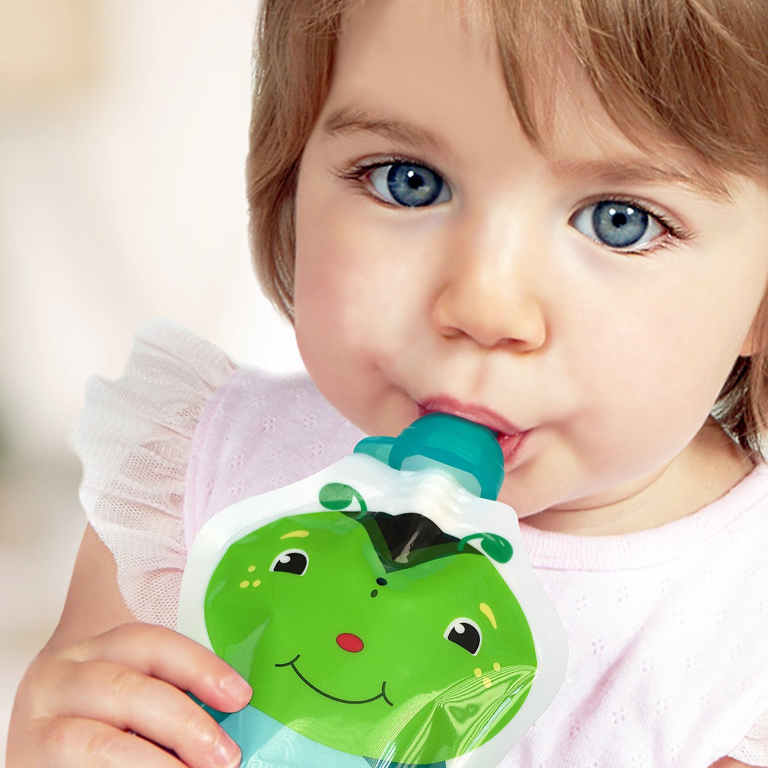 ChooMee Reusable Baby Food Pouches | BPA Free | Fill with Baby Food Applesauce Yogurt and Purees | Leakproof Double Lock Zipper, Easy Fill and Clean Wide Bottom | 5 oz | 4 Pack, SnakPack FreshSquad