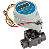 Hunter NODE-100-VALVE Battery Sprinkler Timer, 1 Zone Controller with Valve | 1 station battery irrigation controller with 1 in. PGV valve, flow control, DC-latching solenoid, and waterproof housing