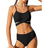 AGERWAY Girls Swimsuit Bathing Suits Criss Cross Bikini Set Two Piece Girls' Swimwear Solid Color Bathing Suit 7-16T