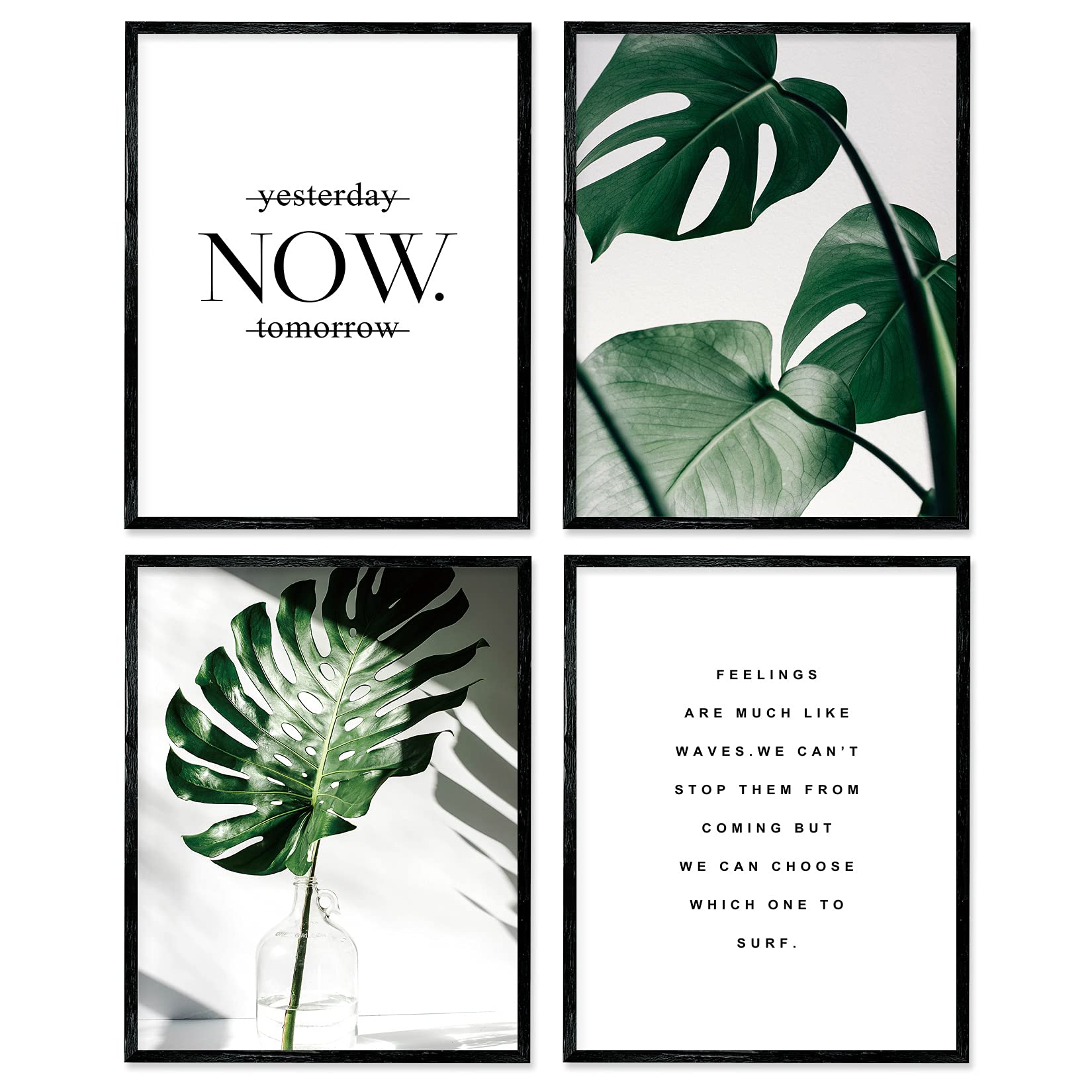 Botanical Leaf Wall Art, Motivational Wall Art Prints Canvas Poster, 8x10 Prints Unframed Set of 4 Plant Aesthetic for Bedroom Decor