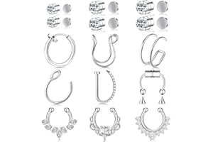 ONESING 2-6 16G Packs Magnetic Septum Nose Rings Fake Septum Ring Fake Septum Fake Nose Rings for Women Fake Piercing Inner 10mm-12mm Clip On Nose Rings Hoop No Pierced Stainless Steel Jewelry