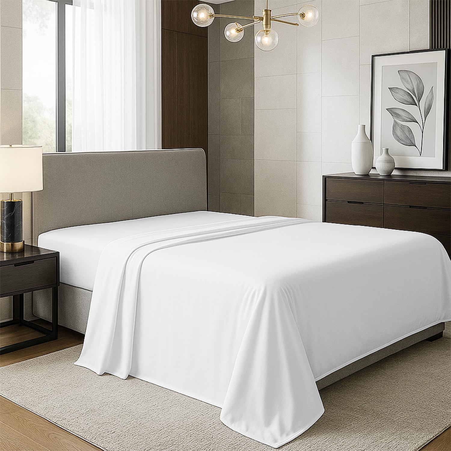 Photo 1 of TEXAS LINEN CO. 100% Organic Cotton Percale Flat Sheet California King Size - 1 PC Flat Sheet, White - Crisp, Cool and Strong Bed Linen, Top Sheets for Hot Sleepers, Luxury Breathable GOTS Certified