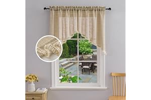 BD BEDA HOME Beda Home Tassel Linen Textured Swag Curtain Valance for Farmhouses’ Kitchen; Light Filtering Rustic Short Swag Topper for Small Windows Bedroom Privacy Added Rod Pocket Design (Taupe 36x36-2PCs)