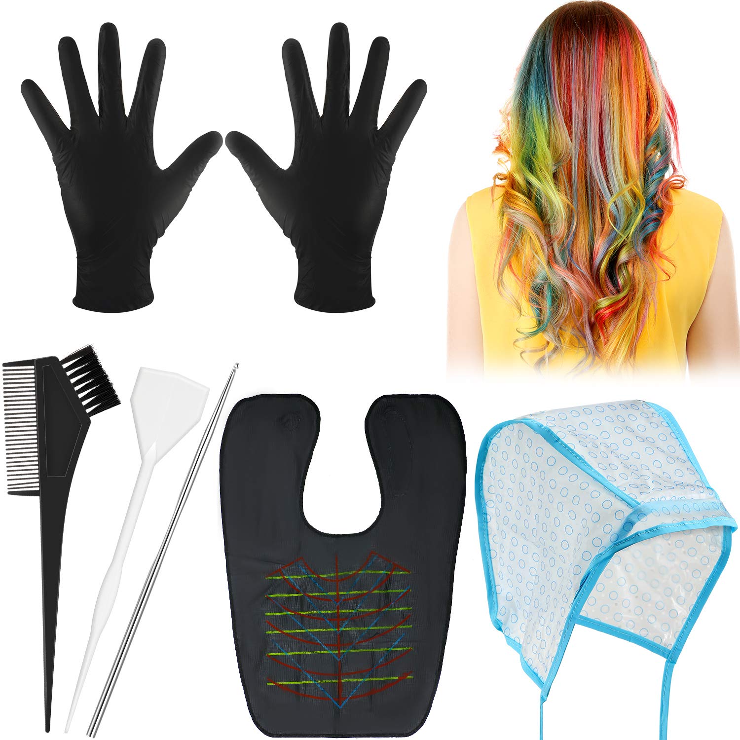 6 Pieces Hair Dyeing Cap Tools Set, Includes Hair Highlighting Cap with Dyeing Hook, Hair Dyeing Board, Hair Coloring Brush, Hair Dyeing Gloves and Waterproof Hair Cutting Cape for Home Salon Styling : Beauty