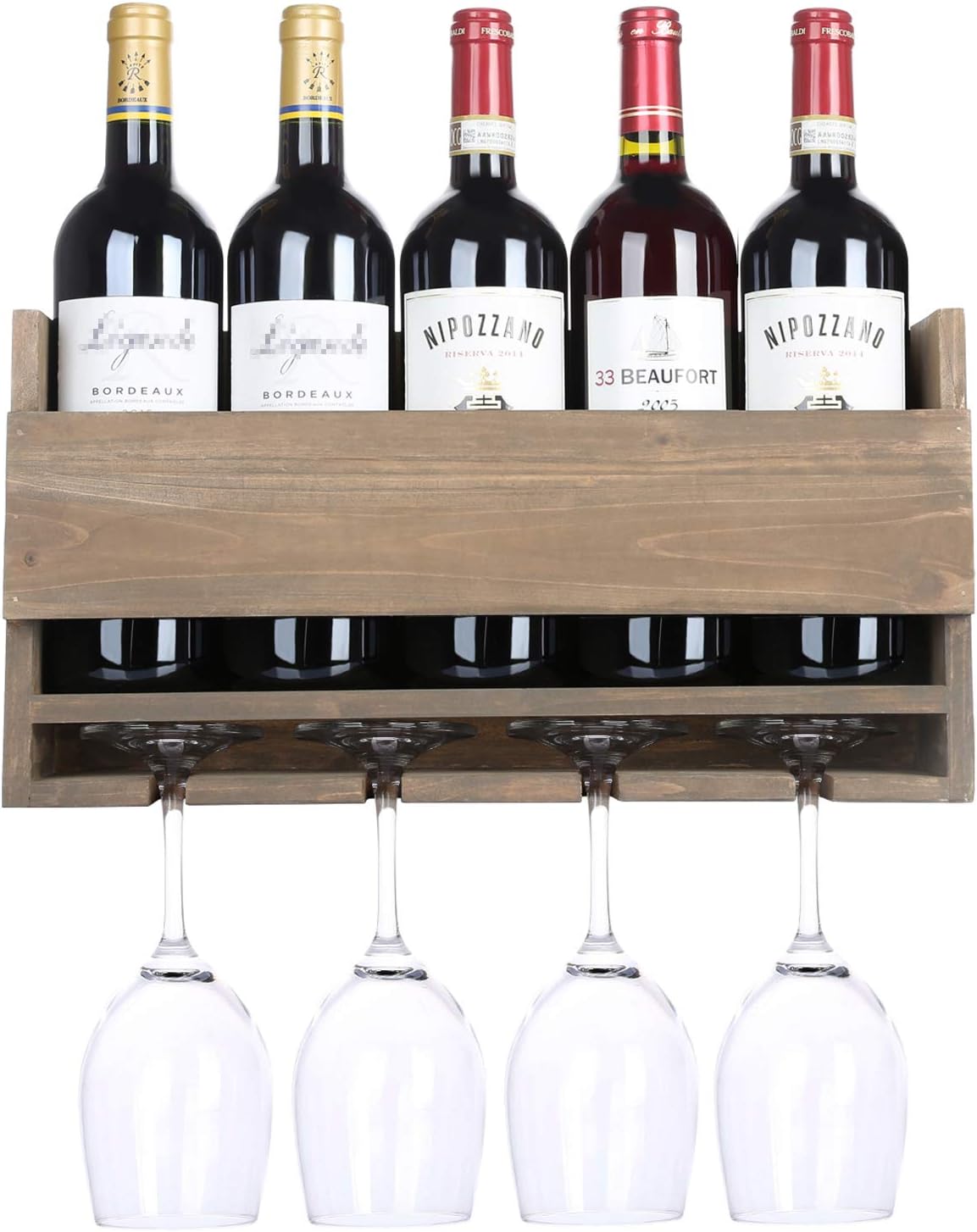 wine glass display rack on Wooden Wine Bottle Holder For Farmhouse Kitchen Decor Floating Wine Shelf Organizer For Living Room Display Kakivan Rustic Wall Mounted Wine Rack With 5 Red Wine Glasses Storage Wine Accessories Wine Racks