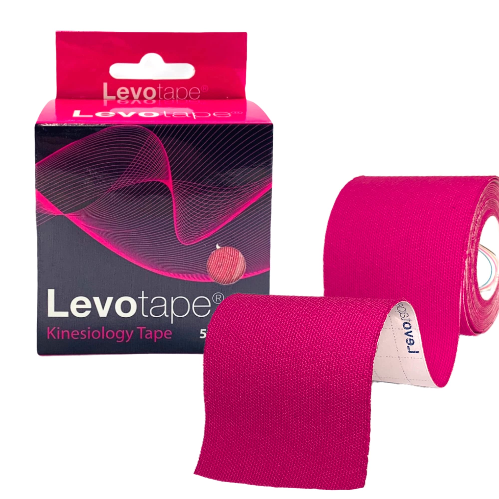 Levotape Kinesiology Tape - 5cm x 5m - Hypoallergenic, Waterproof Tape Physio, Medical Sports Tape for Muscle Injury, Support (Pink, 1 Roll)