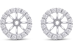 SAVEARTH DIAMONDS Halo Women's Earring Jackets for Round Shape Studs with Lab Created Moissanite or Lab Grown Diamond ear jackets 14k Gold Over 925 Sterling Silver Jewelry Gift for Her