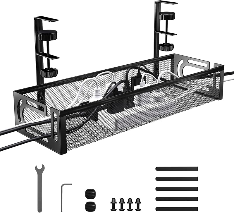 Mecmbj Under Desk Cable Management Tray No Drill Metal Mesh Clamp Mount