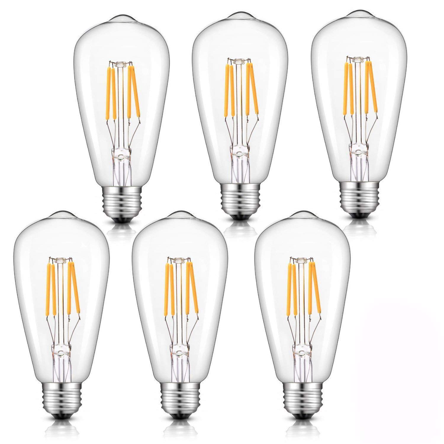 Dimmable LED Edison Bulb Vintage Light Bulb 40w Retro Old Fashioned E27 ST64 Screw Glass Antique Lamp 2700K Warm White 6 Pack