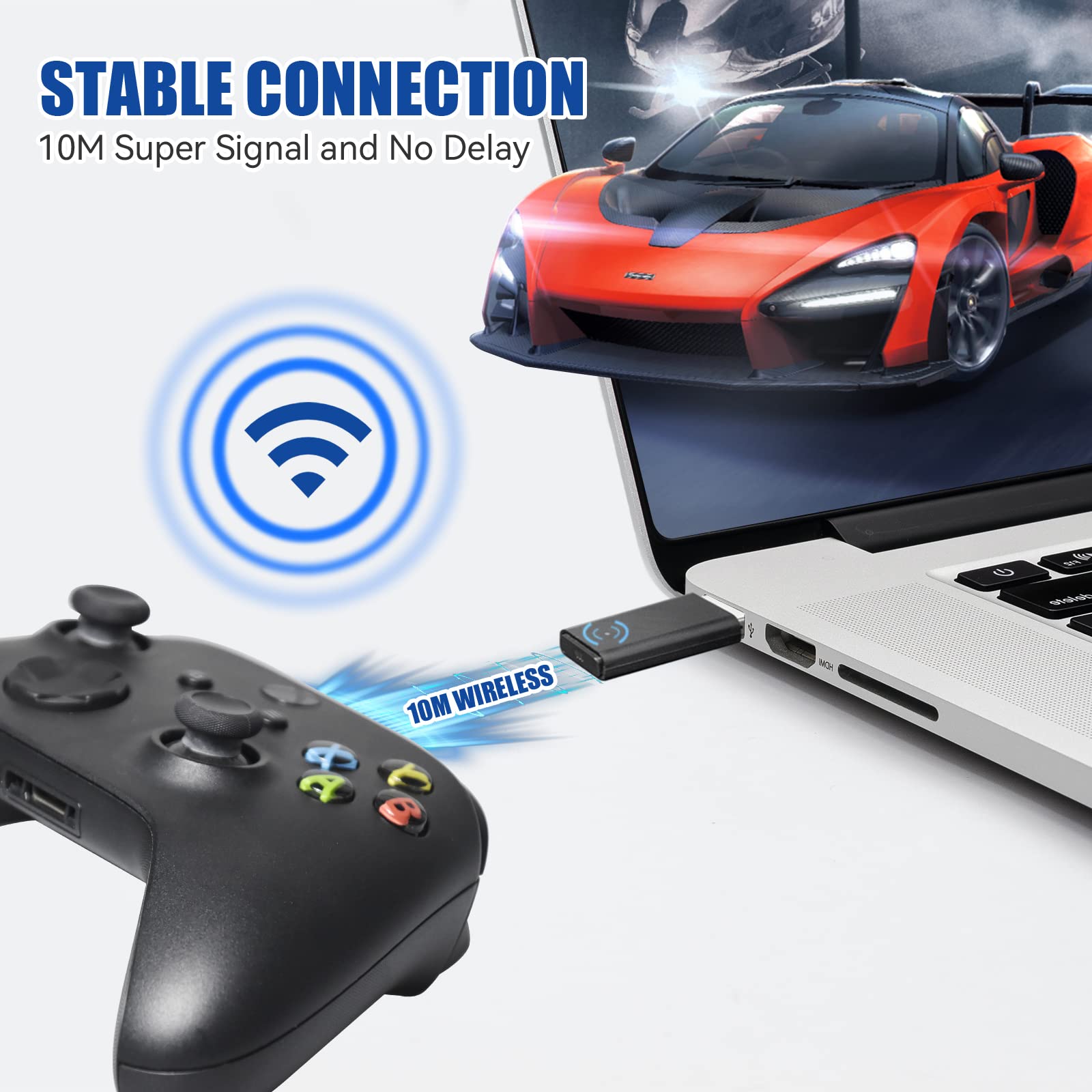 Xbox Wireless Adapter for PC & Controller - Compatible with Xbox One, One X|S, Elite, Series X|S