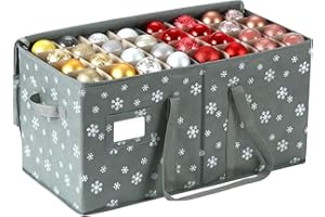 JINHUA YIYAN Christmas Ornament Storage Box Hold 128 Christmas Balls Holiday Ornament Storage Organizer with Zippered Closure Christmas Chest with Dividers, Xmas Decoration Storage Bin with Lid (Gray)