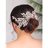 Denifery Rose Gold Bridal Hair Comb Sparkly Rhinestones Wedding Hair Comb Pearl Bridal Headpiece Rose Gold Hair Accessories for Women and Girls (Gold)