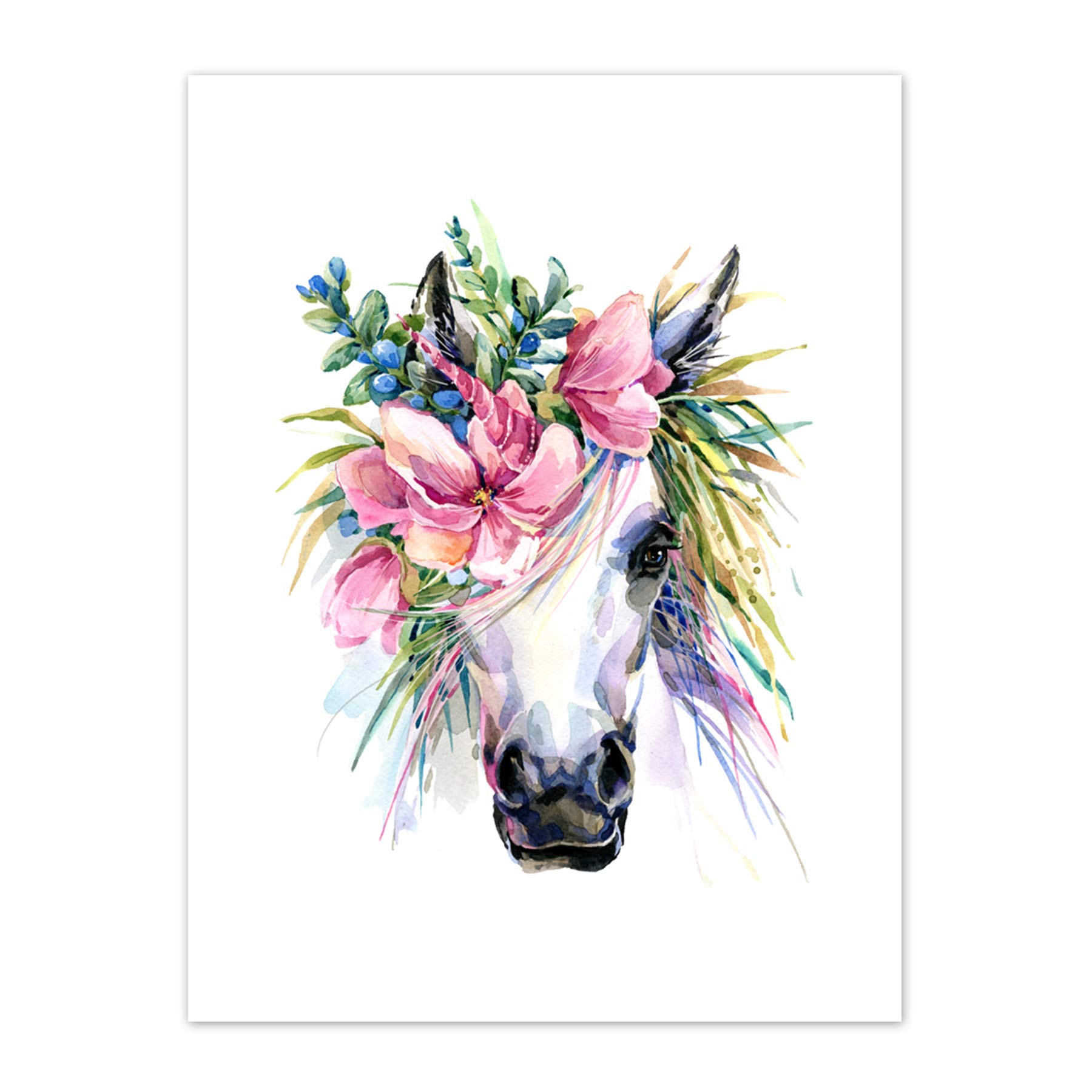 Wee Blue Coo Unicorn With Flower Wreath Art Print Canvas Premium Wall Decor Poster