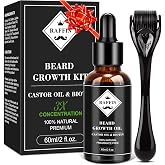 RAFFIN Beard Growth Kit, Beard Growth Oil (2Oz) w/3 X Thickening Biotin &amp; Castor Oil for Spot/Patchy Beard, Achieve Fuller, Thicker, Healthier Beard, Birthday Gifts for Men Him Boyfriend Husband Dad