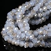 5 Strands 6mm Champagne Grey Color Half Plated Faceted Rondelle Beads, Songxi Glass Beads for Keychain Making Necklace Earring Jewelry Making for Gemstone DIY Craft Supplies