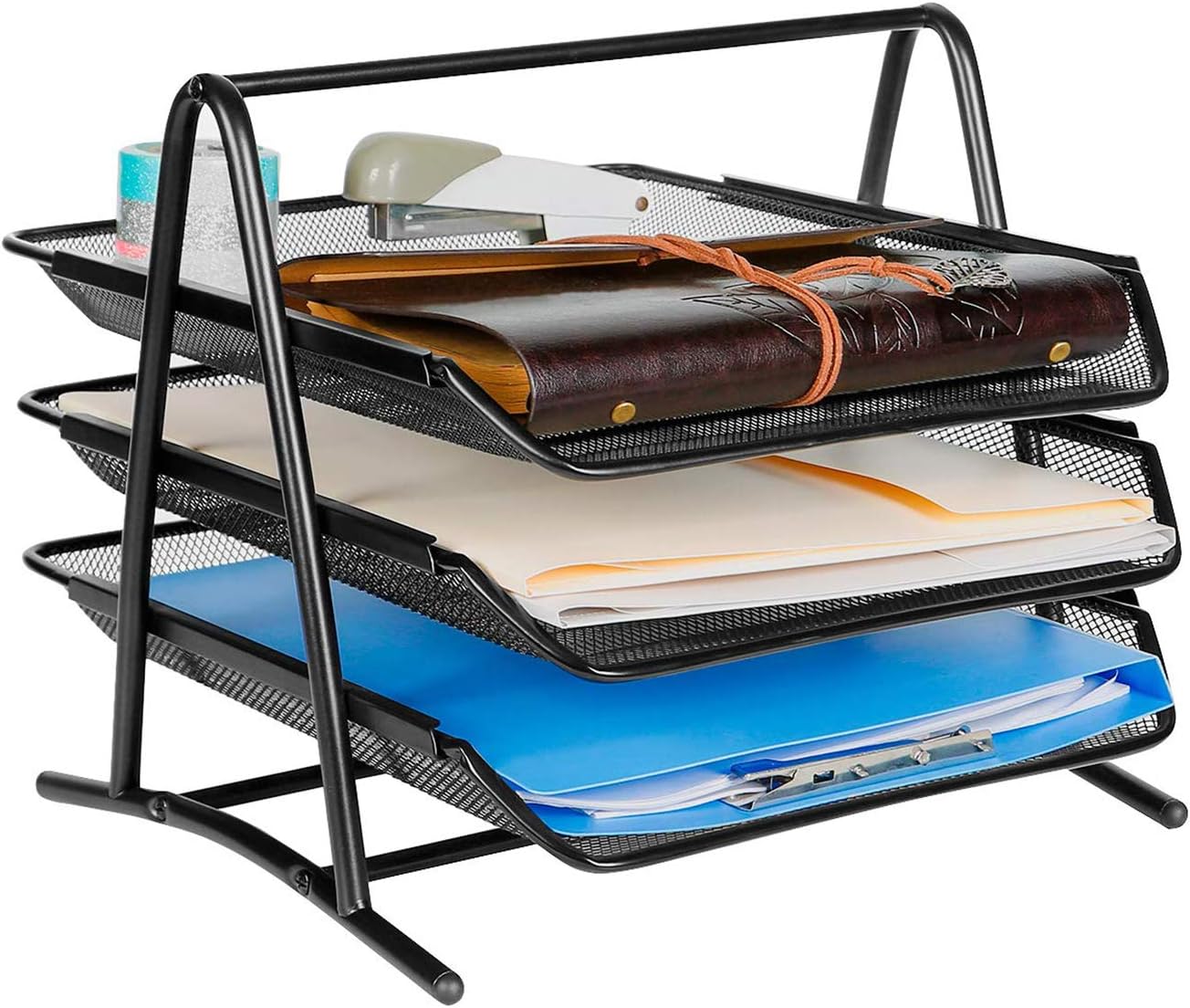 SEPAL 3 Tier Mesh Metal Desk Organiser File Rack Letter Tray A4 Papers Documents Holder Desk Organizer for Office