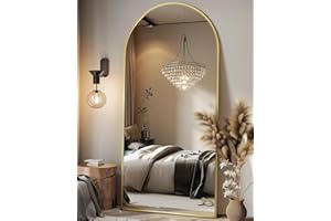 Suidia Full Length Mirror, 71"x28" Arched Floor Mirror Freestanding, Floor Standing Mirror Full Body Mirror with Stand for Bedroom, Hanging Mounted Mirror for Living Room Cloakroom, Gold