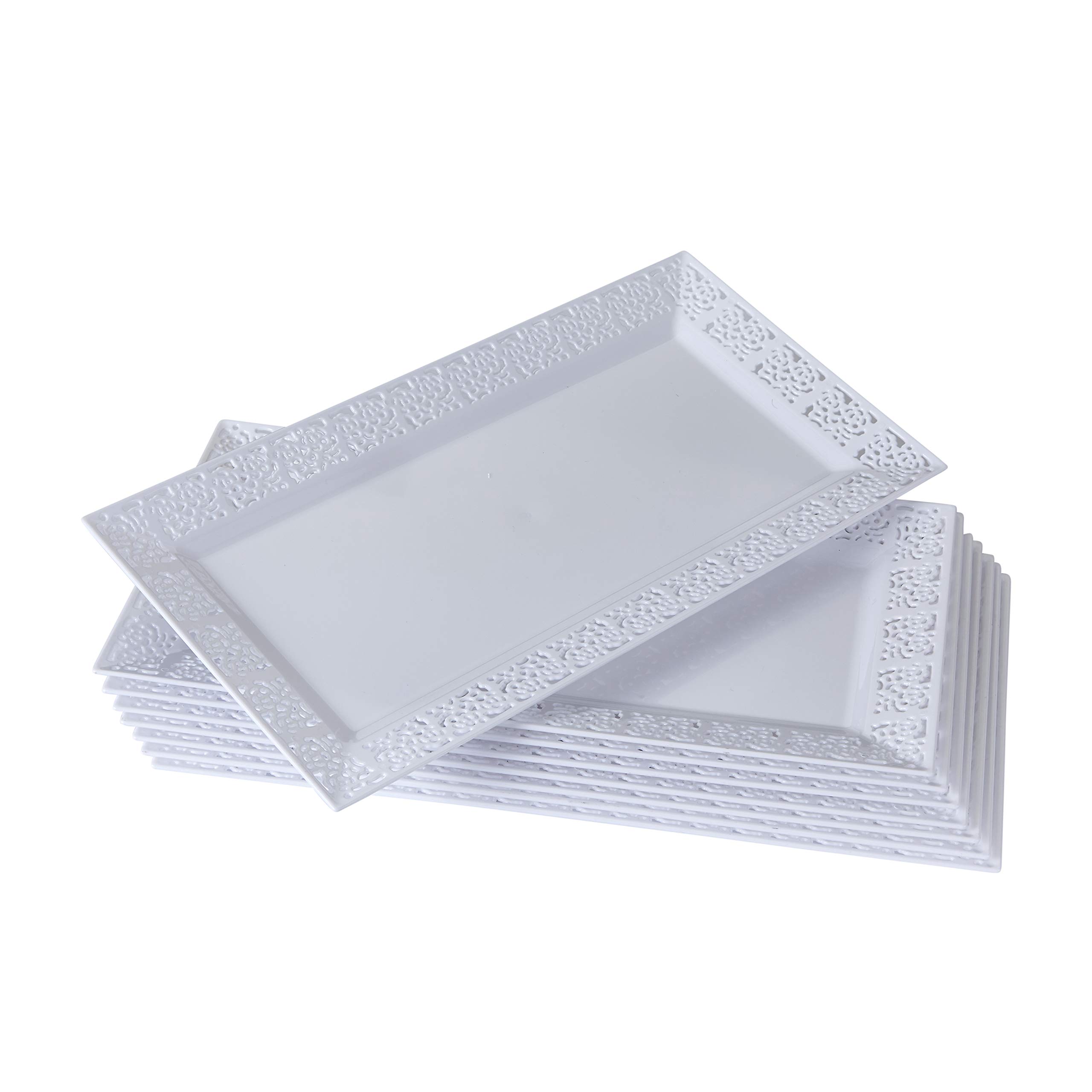 Silver Spoons Disposable Lace Serving Trays for Party Party Serving Trays  and Platters for Upscale Wedding and Dining 12 pc White 14” x