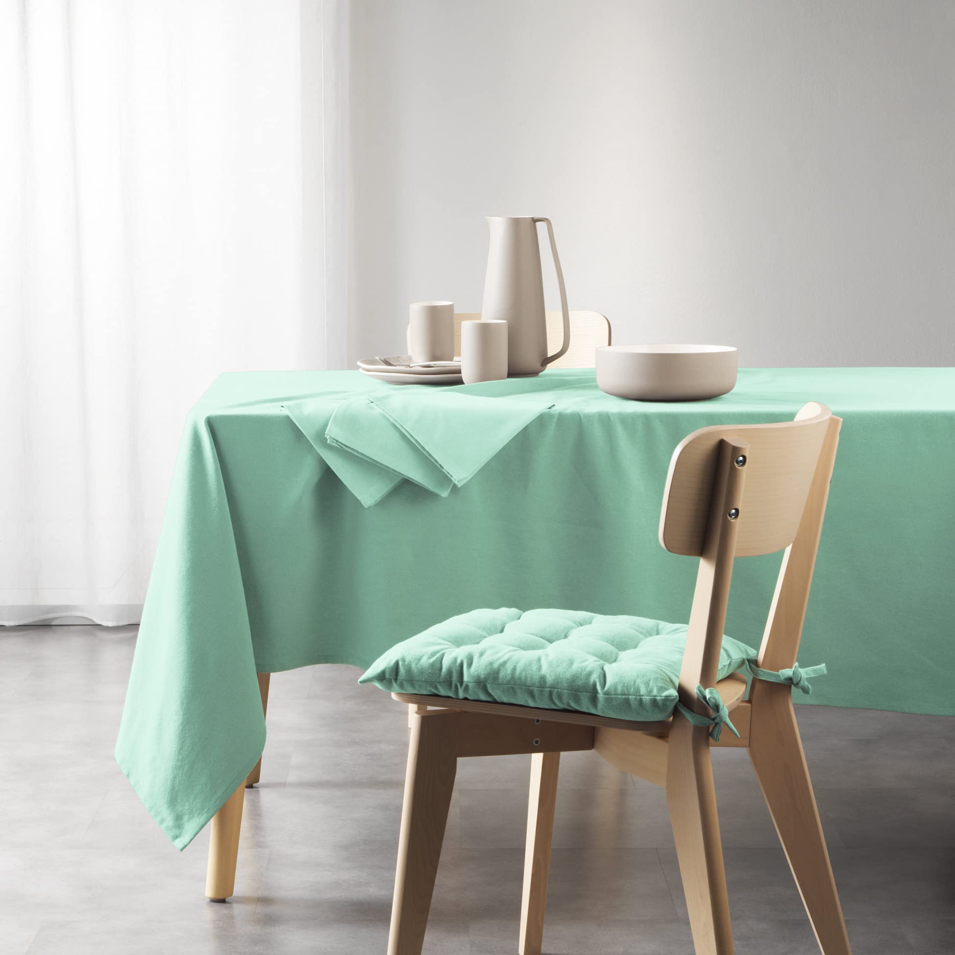 Douceur d'Intérieur, Rectangular Tablecloth (140 X 240 cm) Mistral Mint, Recycled Cotton