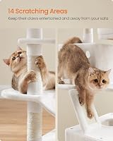 Feandrea Cat Tree 168 cm Large Tower 13 Scratching Posts 2 Caves Cream White view 6