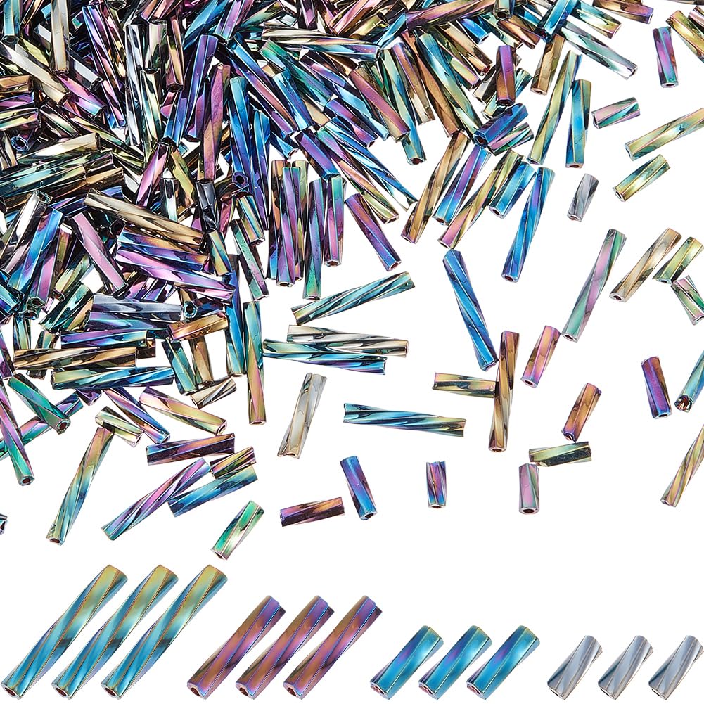 CREATCABIN 2000Pcs Colorful Twisted Bugle Beads 5/6/9/12mm Glass Metallic Bugle Beads Long Tube Seed Loose Spacer Mini with Container for Craft Bracelet Necklace Earring Jewelry Making — image 1