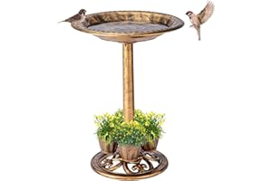 Demeyad Bird Bath for Outside with 4 Removable Flower Planters 28in Polyresin Lightweight Vintage Birdbath for Outdoors Stake Standing Bowl and Water Feeder Yard Garden Decor Bronze