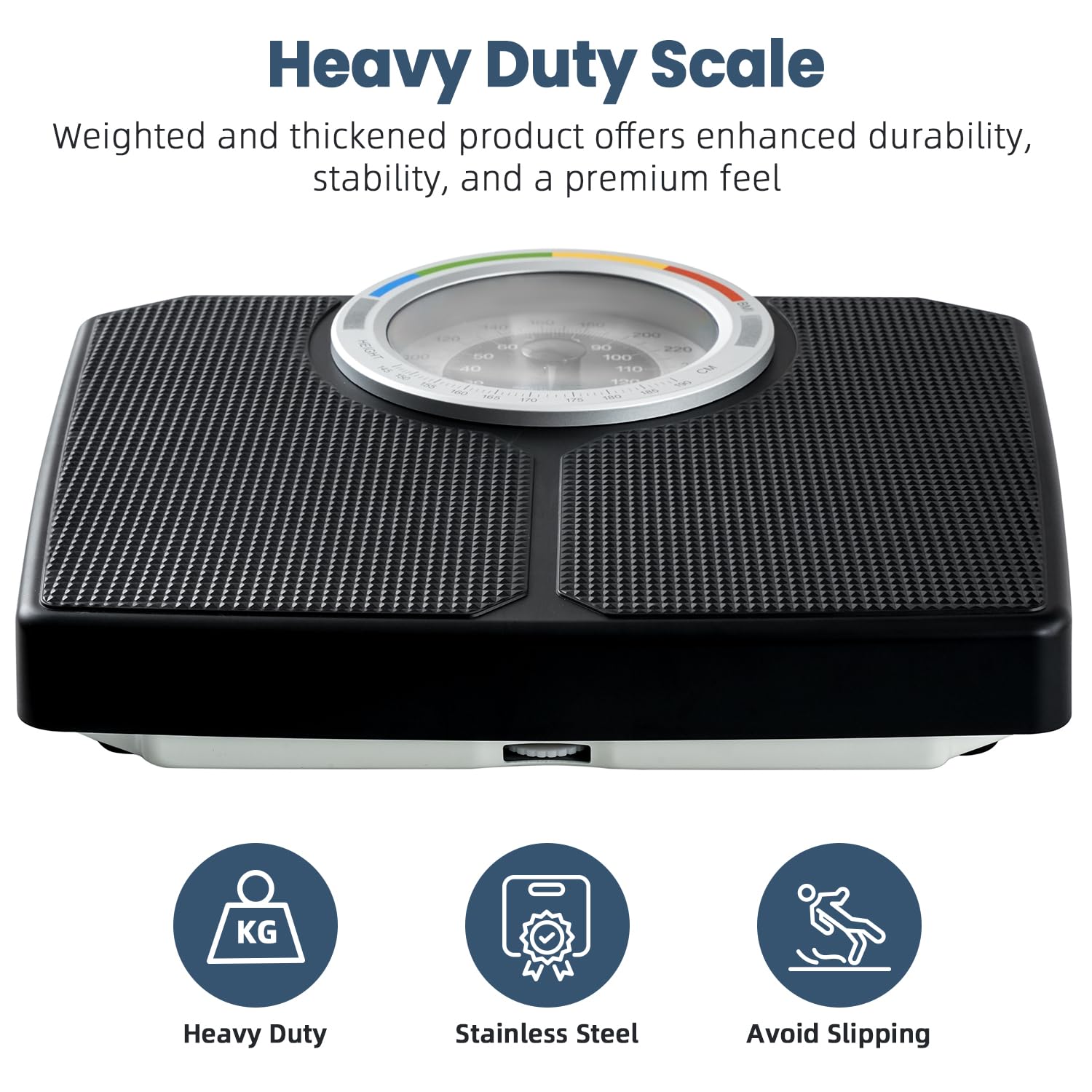 Analog Scale for Body Weight, Mechanical Bathroom Scale, Analog Scale for Body Weight, 150kg/330lb, Dial Scale with Wider and Thicker Anti-Slip Platform, Simple Calibration, No Required Battery