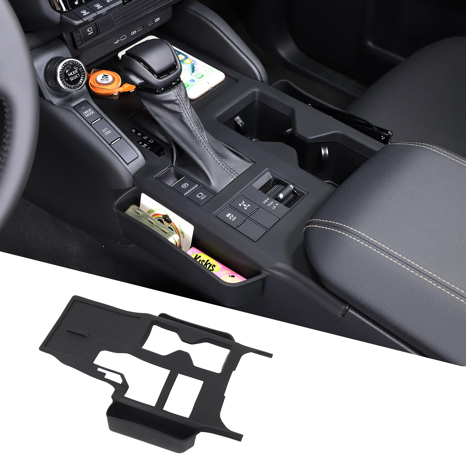 Photo 1 of Fgtagtal Center Console Panel Silicone Storage Box Fit for Toyota Land Cruiser 250 Prado J250 LC250 2024 2025 Car Seat Gap Storage Box Wireless Charging Silicone Protective Pad Accessories (Black)