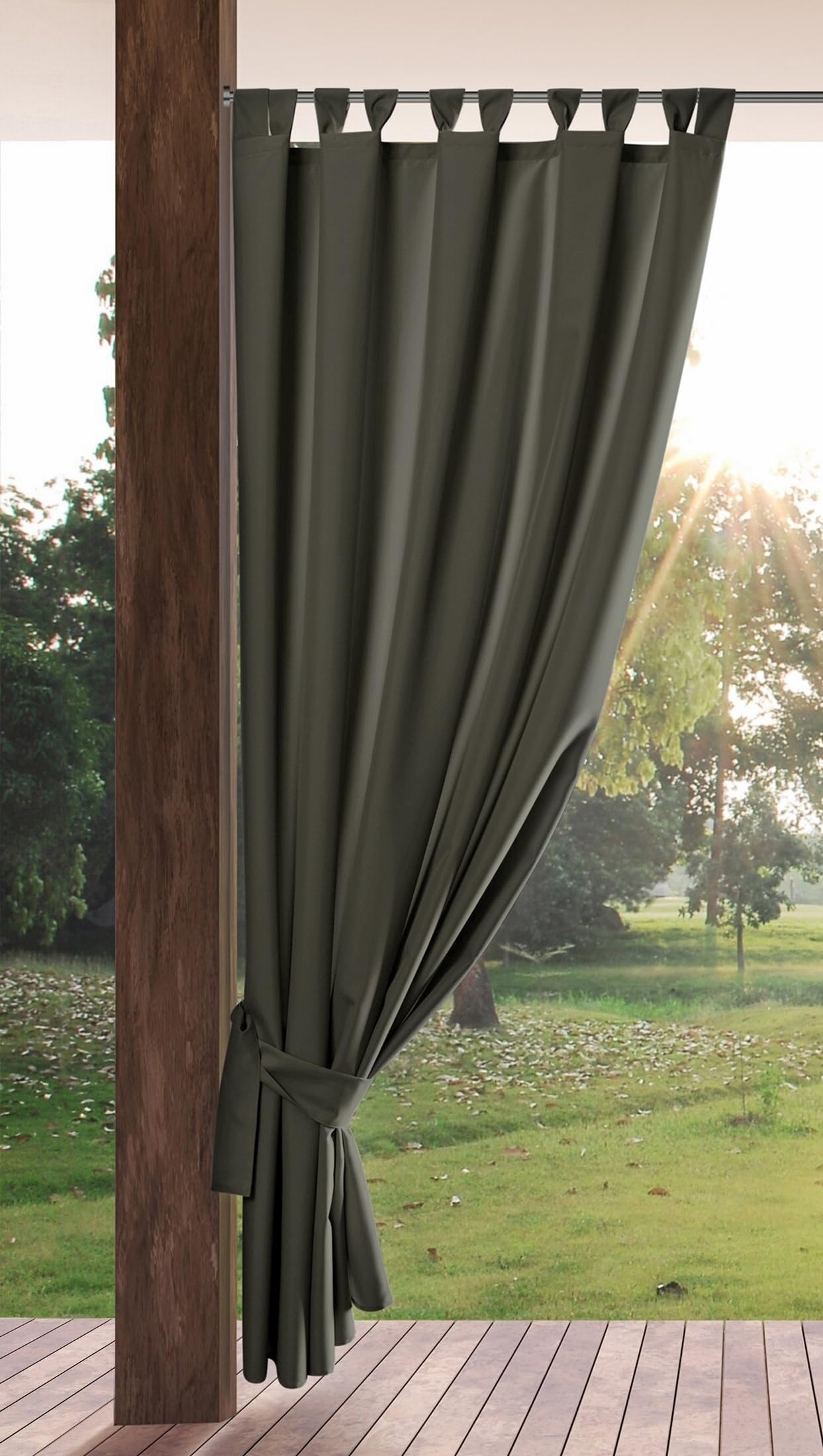 Eurofirany GARDEN Outdoor Curtain with Tab Top - 1 pc. Velcro Fastener, Sun Protection, Privacy Screen, Windproof, Waterproof Curtain for Patio, Gazebo, Pergola, Porch, W61" x L87", Graphite