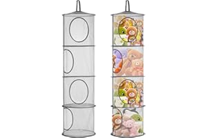 Coopache 2Pcs Mesh Hanging Stuffed Animal Storage Net or Hammock Gray, 4 Tiers Foldable Toy Net Storage Organizer for Kids Room, Closet, Bedroom, Travel
