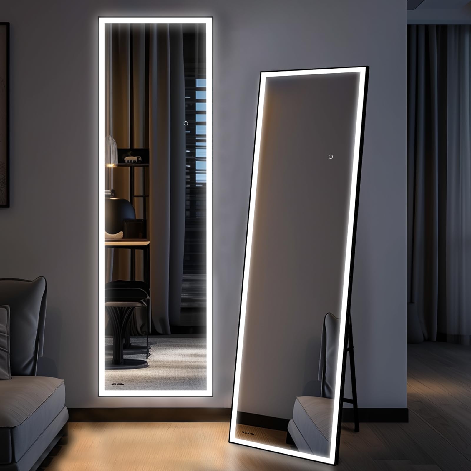 Photo 1 of Kosmonia 68x20 Full Length Mirror, Dimmable 3 Color LED Light w/Light Memory, Distortion Free Silver Coating Mirror, HD Reflection &Anti Desilvering,Tempered Glass &Shatter Proof Film Doubles Safety
