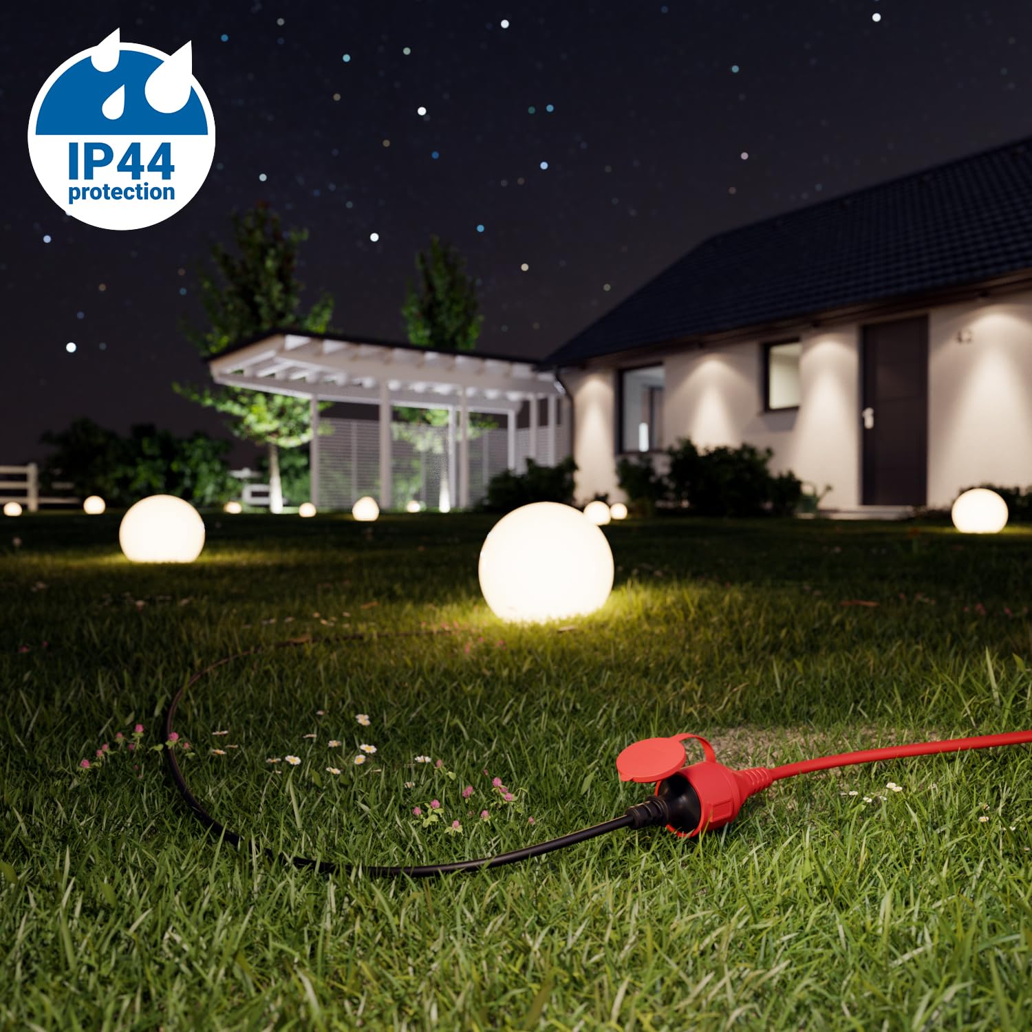 deleyCON 15m Outdoor Verlängerungskabel Stromkabel IP44 (H07RN-F 3G1.5mm²) Strom Verlängerung Witterungsbeständiges Gummi-Kabel für Außenbereich - Schutzkontakt Stecker auf Buchse - Rot 4