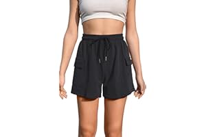 Gvraslvet Cargo Shorts Women Casual Summer Sweat Cotton Drawstring High Waist Pockets Straight Leg Womens Bermuda Shorts