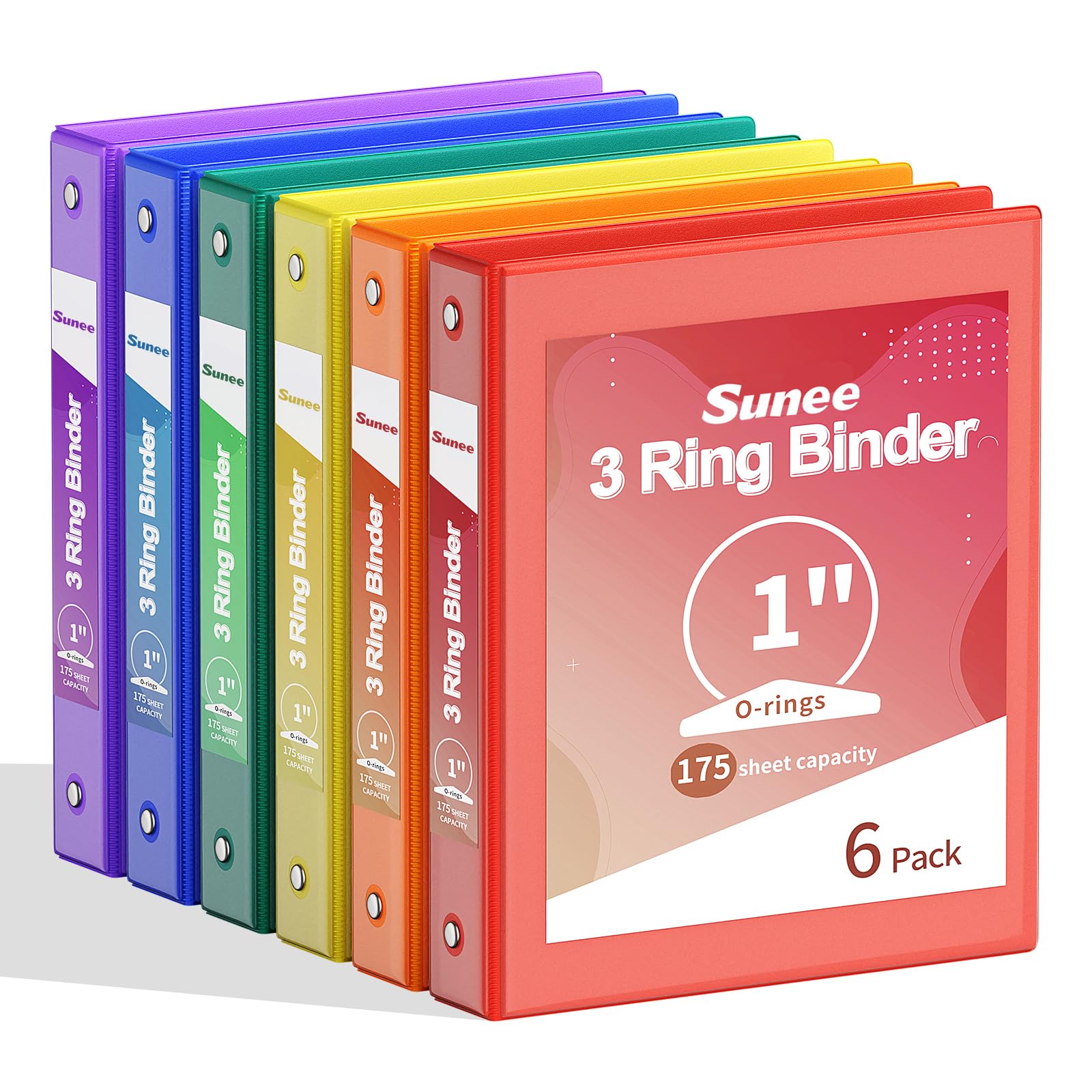 Photo 1 of SUNEE 1 Inch Binders 3 Ring 6 Pack, Clear View Three Ring Binders PVC-Free (Fit 8.5x11 Inches) for School Binder or Office Binder Supplies, Classic 6 Colors