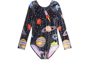 EQSJIU Gymnastics Leotards for Girls Kids Sparkly Patterned Rainbow Galaxy Aurora Colorful Butterfly Flower Dancewear