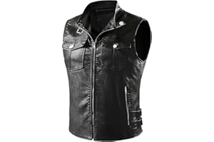 NAVEKULL Men's Leather Motorcycle Vest Black Vintage Riding Biker Faux Leather Vests with 5 Pockets