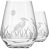 Rolf Glass Heron Stemless Wine Tumbler 18 ounce - Stemless Wine Glasses – Lead-Free Glass - Engraved Tumbler Glasses - Made in the USA (Set of 2)