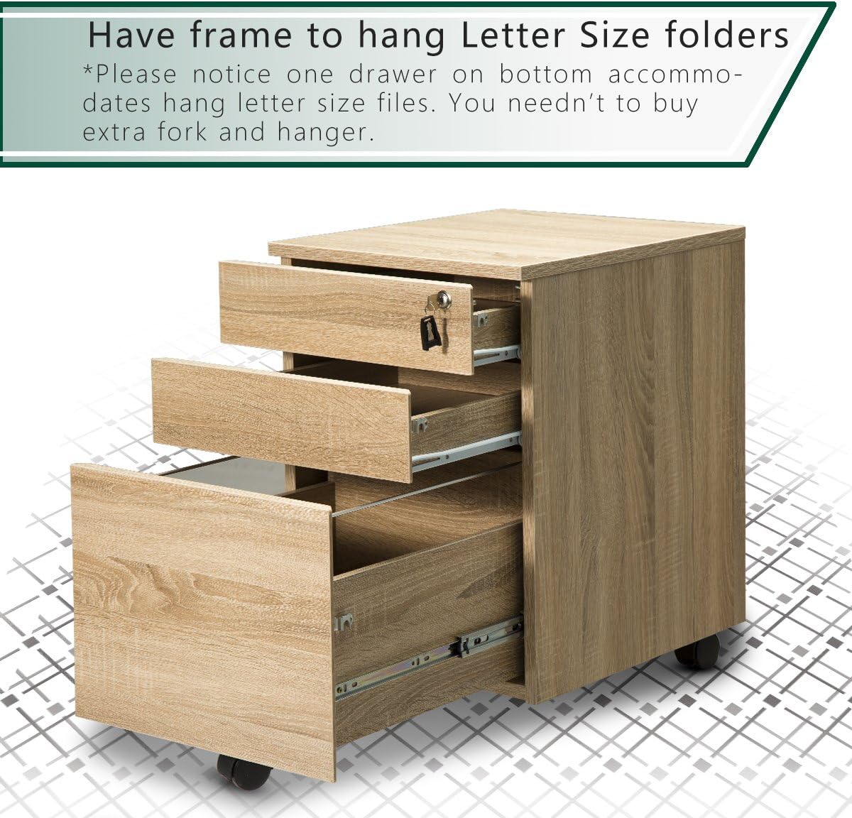 TOPSKY 3 Drawers Wood Mobile File Cabinet Fully Assembled Except Casters (Oak Letter Size) : Office Products