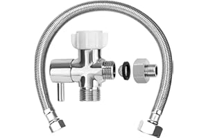 Hsmhose Bidet T Adapter with Shut off Valve,Metal T Valve for Bidet 7/8” X 7/8” X 1/2”or 3/8” with 15.75 Inch Flexible Toilet Connector, Tee Connector Bidet Attachment for Toilet